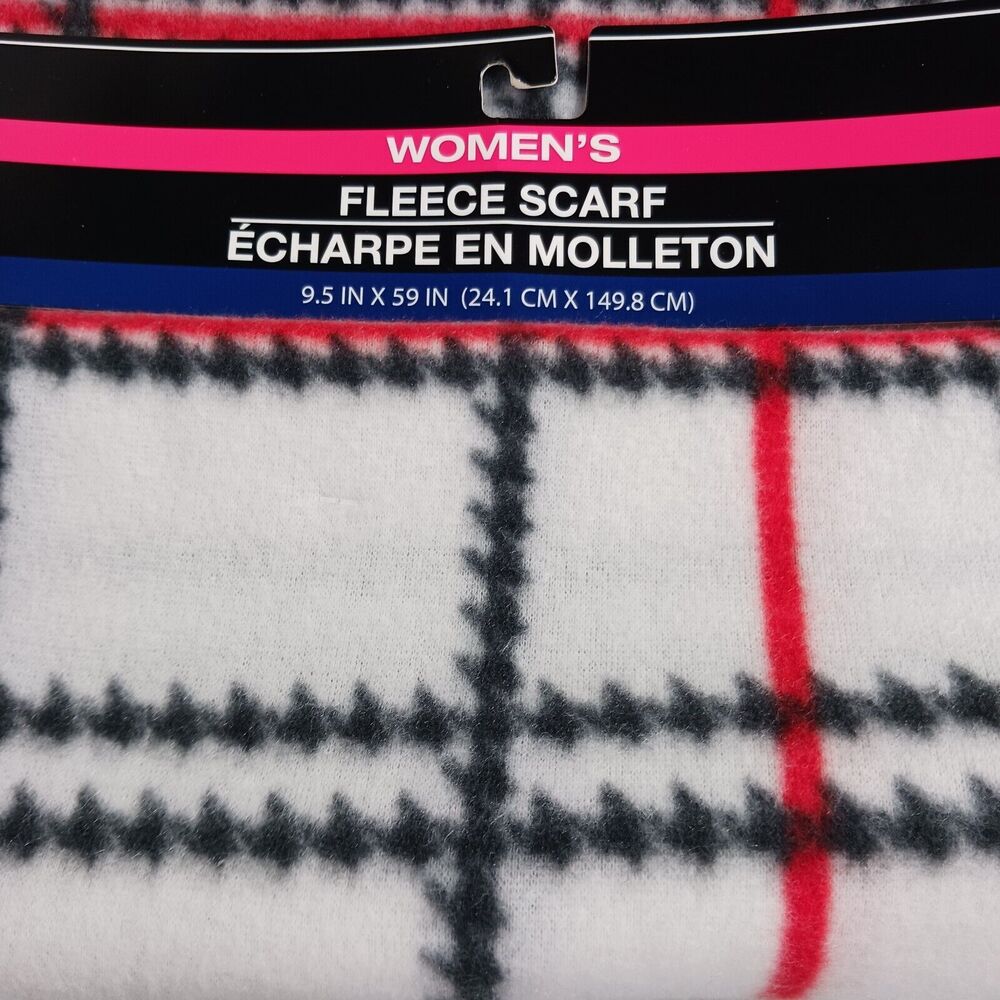Women's Plaid Fleece Scarf - New White Black Red - Picture 3 of 6